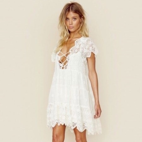 Jen's Pirate Booty White Romance Short Sleeve Lace Mini Dress Small - Picture 2 of 9